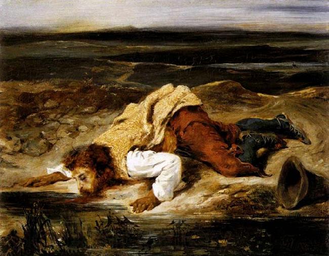 Eugene Delacroix A Mortally Wounded Brigand Quenches his Thirst